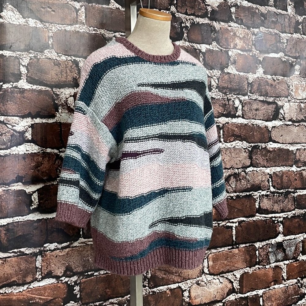 J. Jill Pure Jill Sweater Crew Neck Chunky Knit Pink Teal Size Medium M - Picture 7 of 13